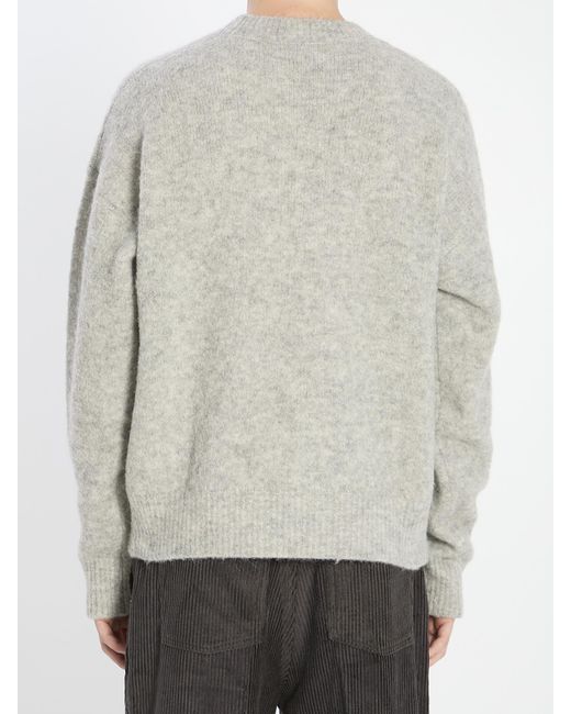 AMI Gray Logo Embroidered Crewneck Jumper for men