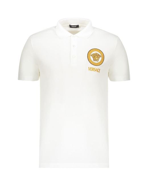 Versace White Logo Patch Polo Shirt for men