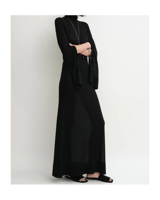 Totême Black Long Turtleneck Dress With Slit Sleeves