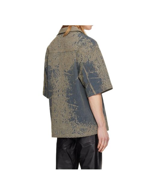 Amiri Gray Paisley Denim Short Sleeve Shirt for men
