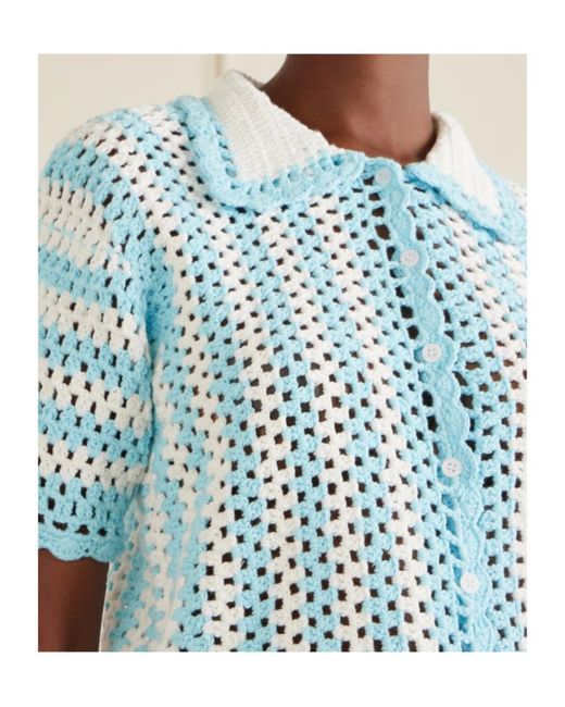 Jonathan Simkhai Blue Striped Crochet Shirt