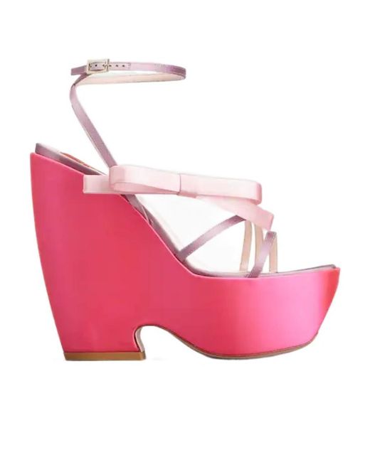 Roger Vivier Pink Bow Detailed Wedge Sandals