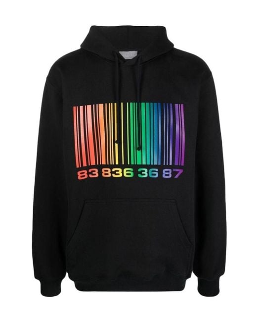 VTMNTS Black Bar Code Printed Hoodie for men