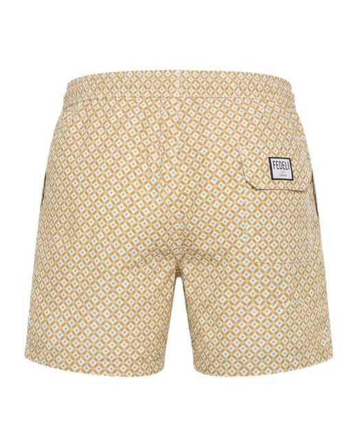 Fedeli Natural Drawstring Elastic-Waist Swim Shorts for men