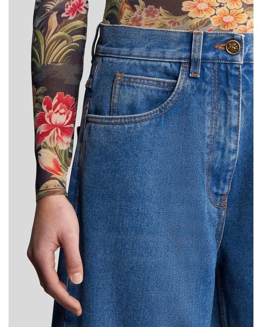 Etro Blue Stretch Baggy-Fit Jeans