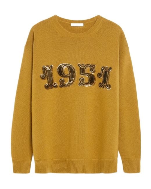 Max Mara Yellow Plata Logo Embellished Crewneck Jumper