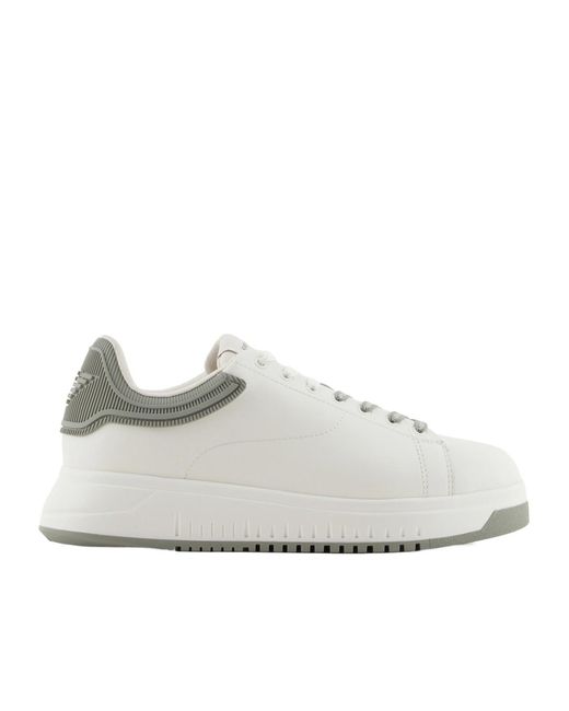 Emporio Armani White Logo-Embossed Low-Top Sneakers for men