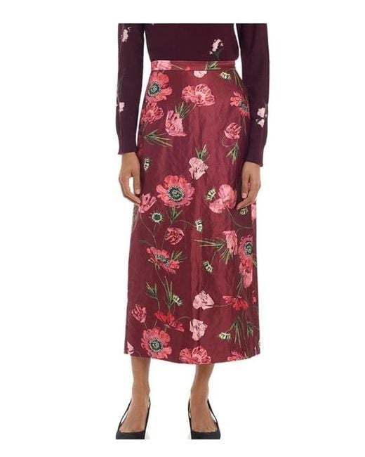 Erdem Floral-Print Textured-Satin Skirt