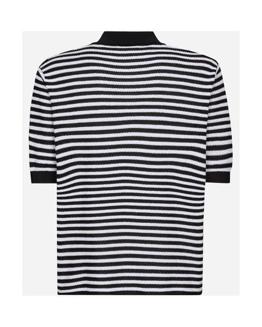 Dolce & Gabbana Blue Dg Logo Embroidered Striped V-Neck Polo Shirt for men