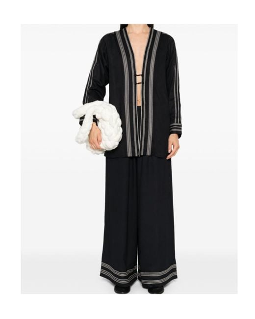 Bode Black Elastic Waist Wide-Leg Casual Pants