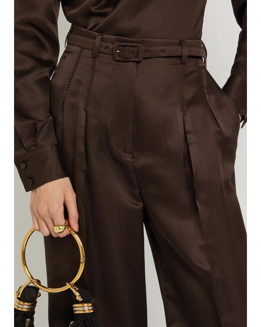 Gabriela Hearst Brown Vargas Belted Silk Trousers