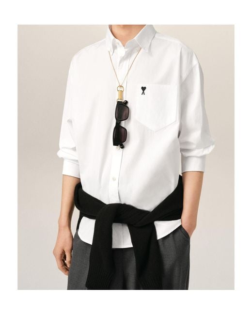 AMI White Boxy Cotton Shirt With Ami De Coeur for men