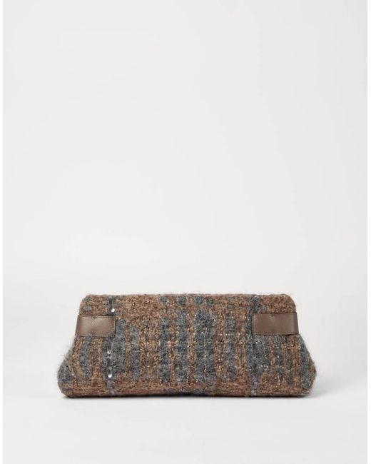 Brunello Cucinelli Gray Essence Sequin-Embellished Clutch Bag