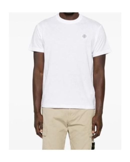 Stone Island White Logo Patch Crew-Neck T-Shirt for men