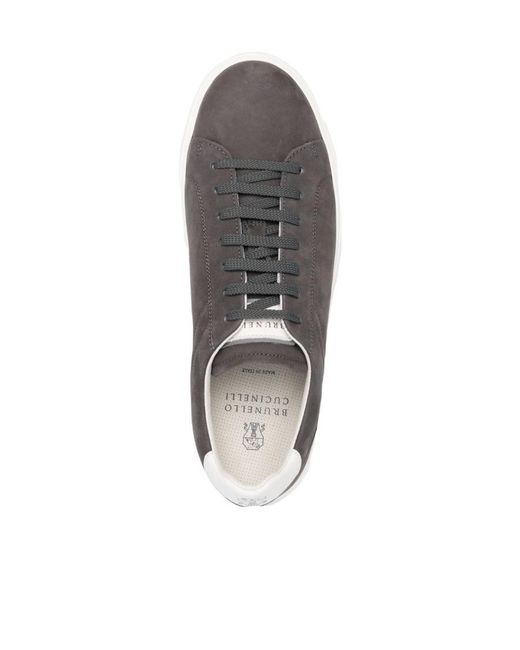 Brunello Cucinelli Brown Round Toe Lace-Up Sneakers for men