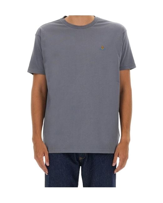 Vivienne Westwood Gray Logo Embroidered Crewneck T-Shirt for men