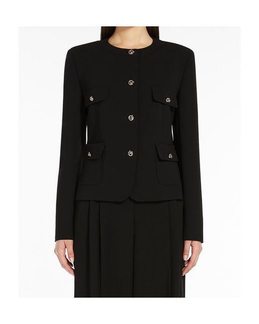 Max Mara Black Studio Buttoned Crewneck Jacket