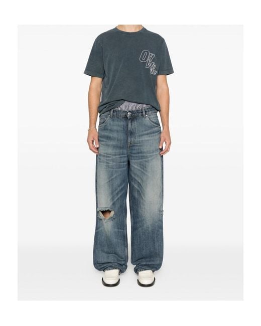 Off-White c/o Virgil Abloh Blue Outline-Arrow Logo-Print T-Shirt for men