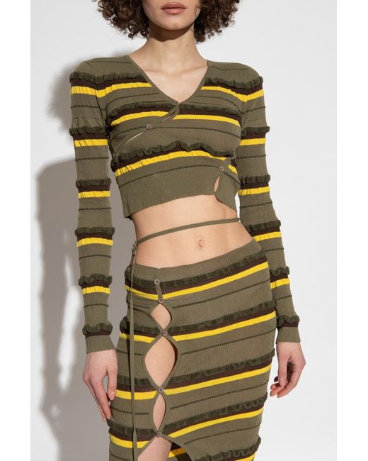 Jacquemus Green Striped Cropped Jumper