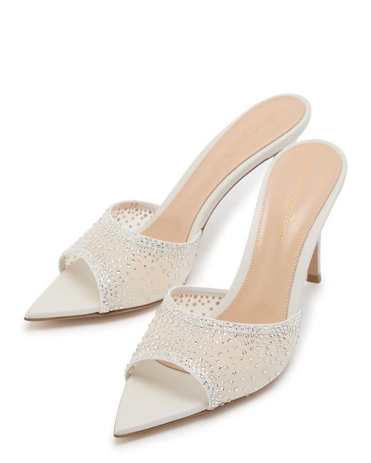 Gianvito Rossi White Rania 85 Crystal-Embellished Mesh Mules