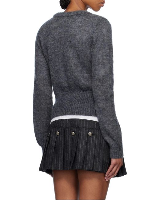 Ganni Gray Tie-Fastening Knit Cardigan