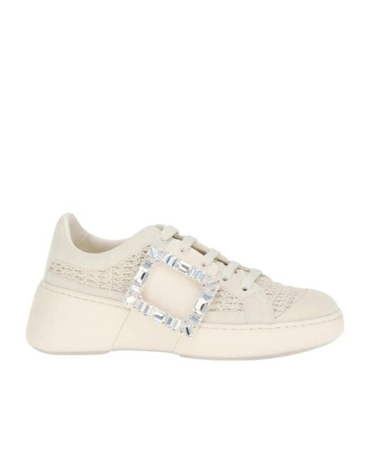Roger Vivier Natural Viv Skate Crystal-Buckle Sneakers