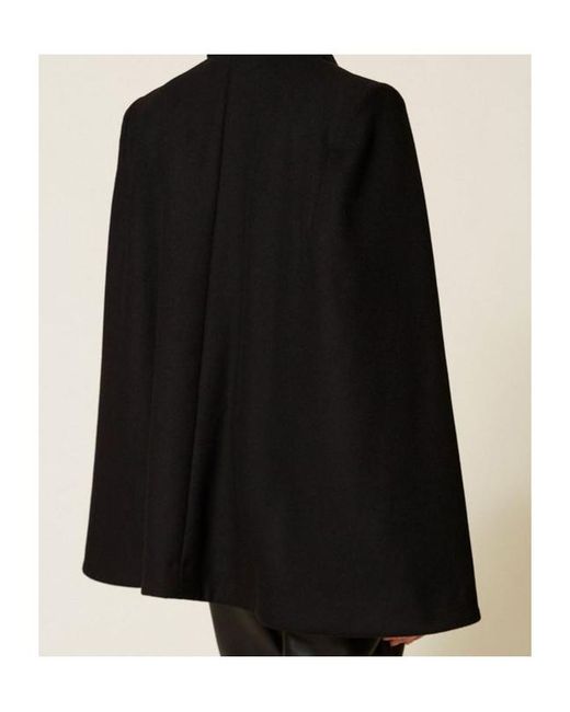 Twinset Black Wool-Blend Double-Breasted Coat