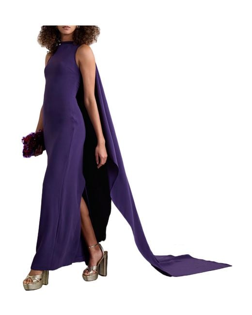 Solace London Purple Kaila Cape-Effect Crepe Gown