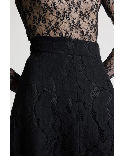 Patou Black Asymmetric Lace Midi Skirt