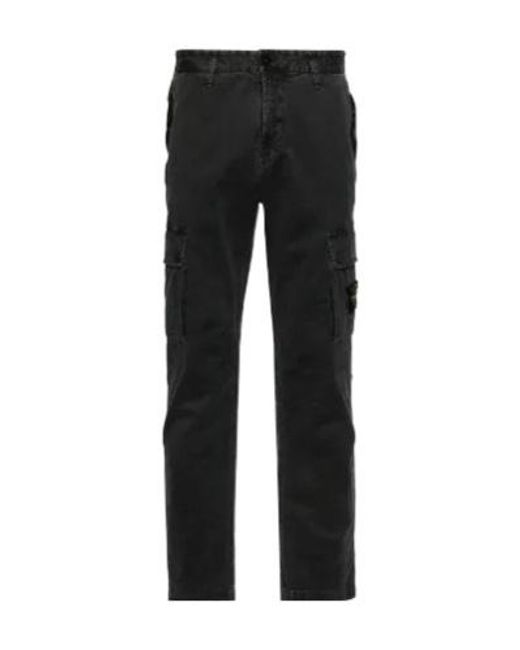 Stone Island Black Logo Patch Straight Leg Pants for men