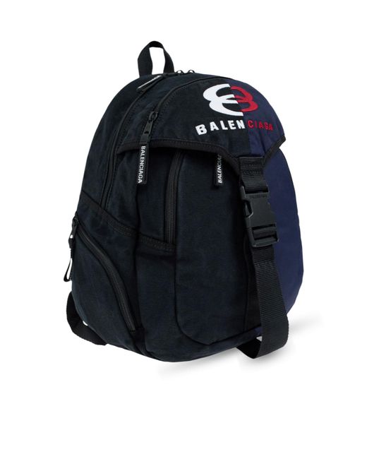 Balenciaga Blue Logo Embroidered Buckled Backpack for men