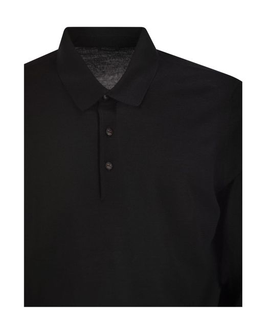 Kiton Black Long-Sleeved Wool Polo Shirt for men
