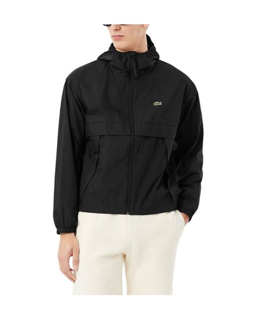 Lacoste Black Solid Color Windbreaker for men