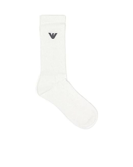 Emporio Armani White Logo Knitted Socks for men