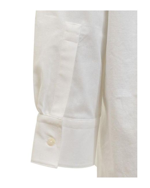 MARINE SERRE White Crochet-Panel Embroidered Long-Sleeved Shirt