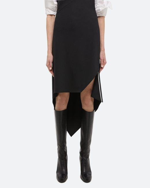 Helmut Lang Black Square Neck Asymmetric Hem Midi Dress