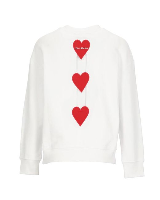 Moschino White Heart-Detail Crew Neck Sweatshirt