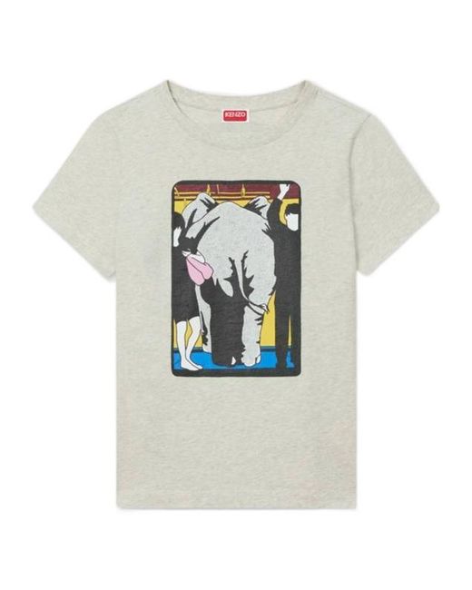 KENZO Gray Elephant-Print Cotton Top