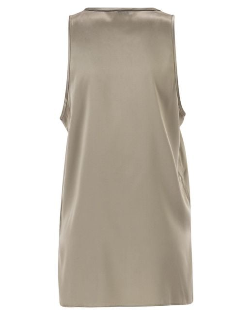 Brunello Cucinelli Gray Side Slit Satin Blouse