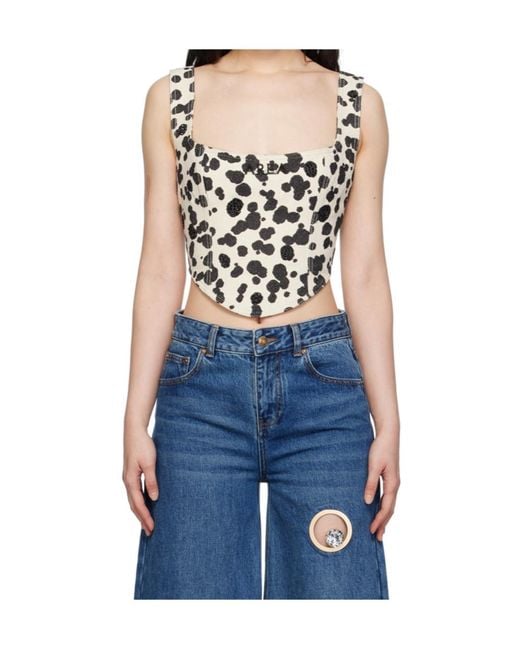 Area Blue Dalmatian-Print Denim Corset Top