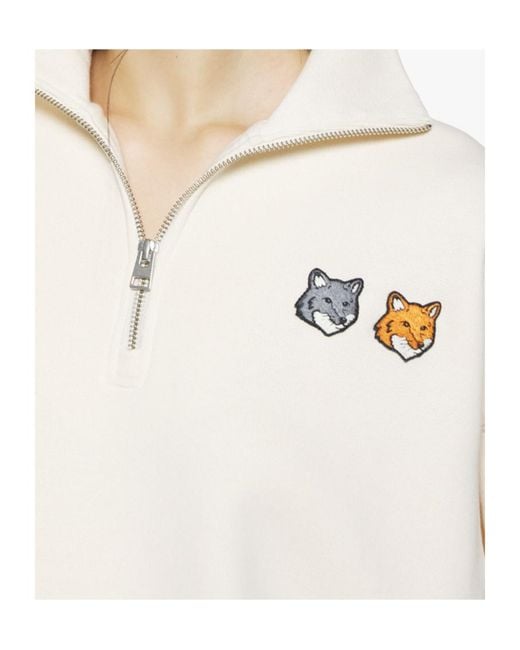 Maison Kitsuné White Double Bold Fox Head Half Zip Comfort Sweatshirt