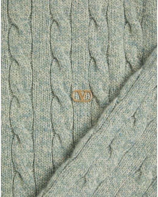 Valentino Green Cable-Knit Wool Sweater With Vlogo for men