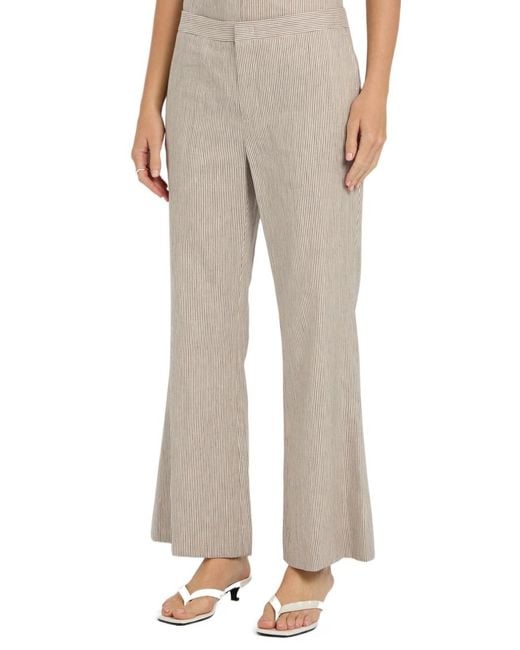 Vince Gray Ticking Striped Flared-Leg Linen And Cotton-Blend Trousers