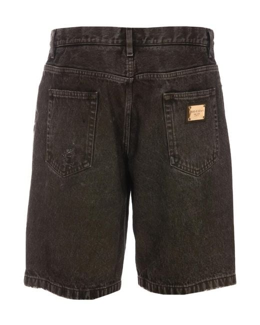 Dolce & Gabbana Black Ripped-Detailing Knee-Length Denim Shorts for men