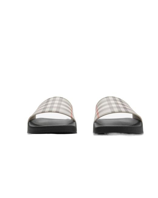 Burberry White Checked Slip-On Slides