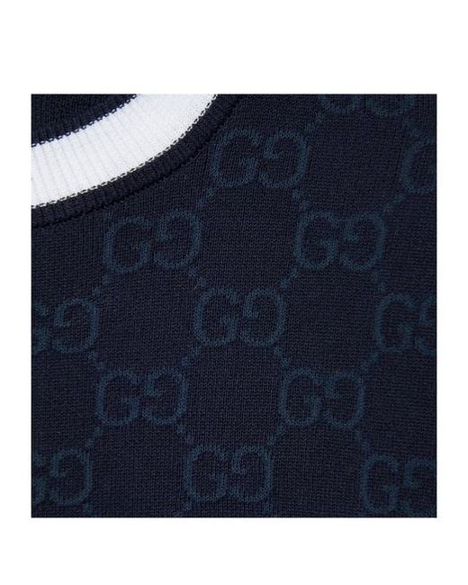 Gucci Blue Jacquard Intarsia Knit Top