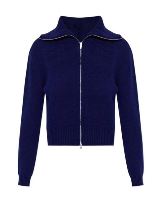 Jil Sander Blue Zip-Up Wide-Collar Cardigan