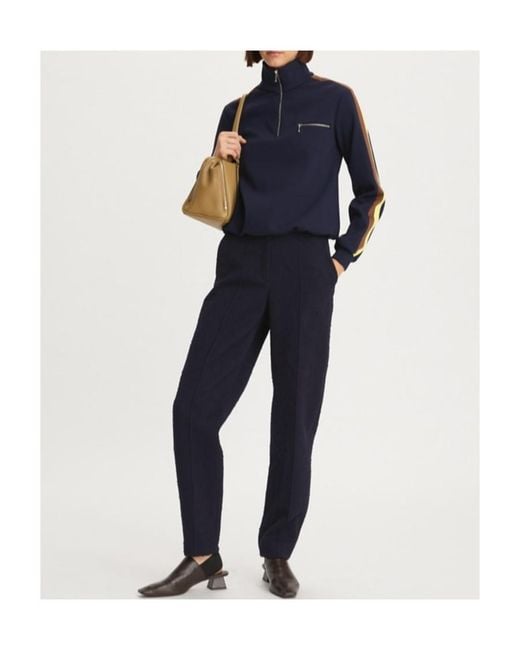 Tory Burch Blue Half-Zipped Knitted Top