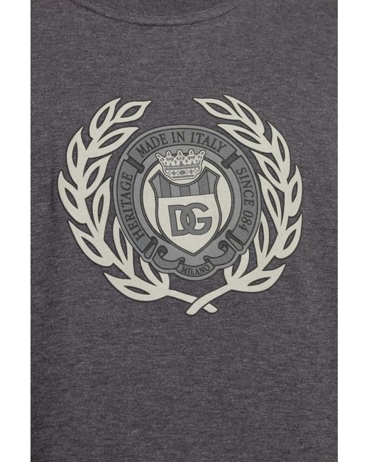 Dolce & Gabbana Gray Logo Printed Crewneck T-Shirt for men