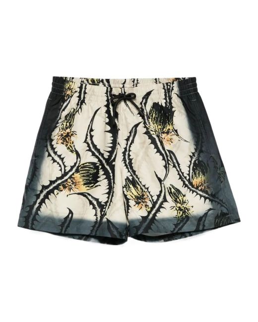 Dries Van Noten Green Printed Drawstring Swimming Trunks for men